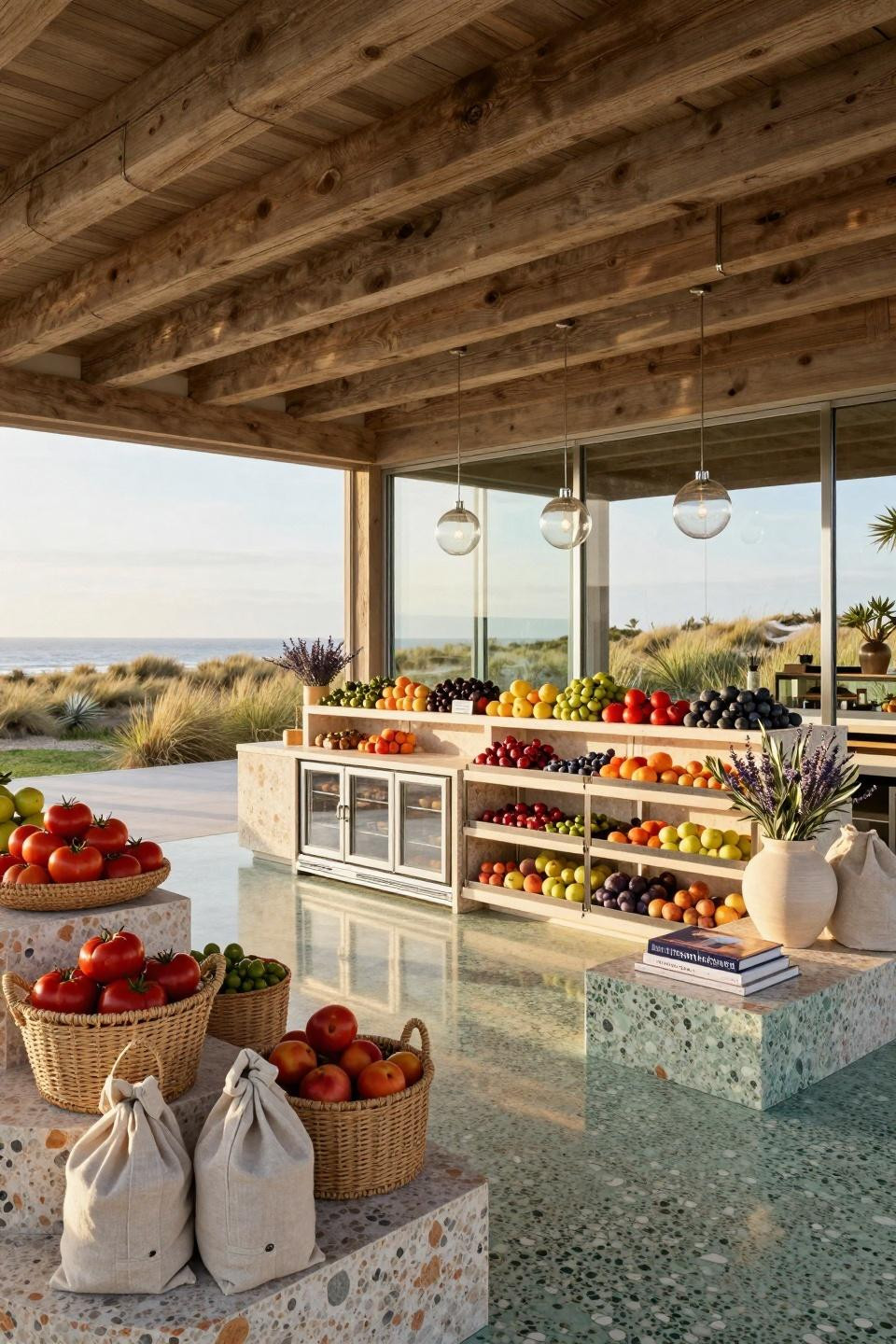 Farm market ideas featuring custom terrazzo with NanaWall glass systems