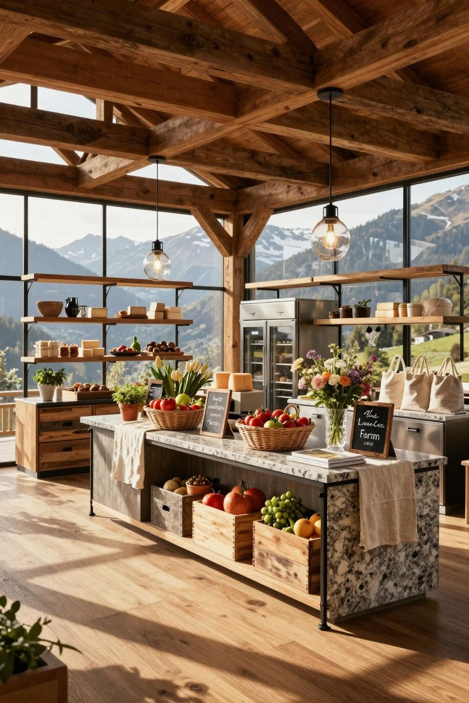 Farm market ideas featuring honed granite with wrought iron hardware