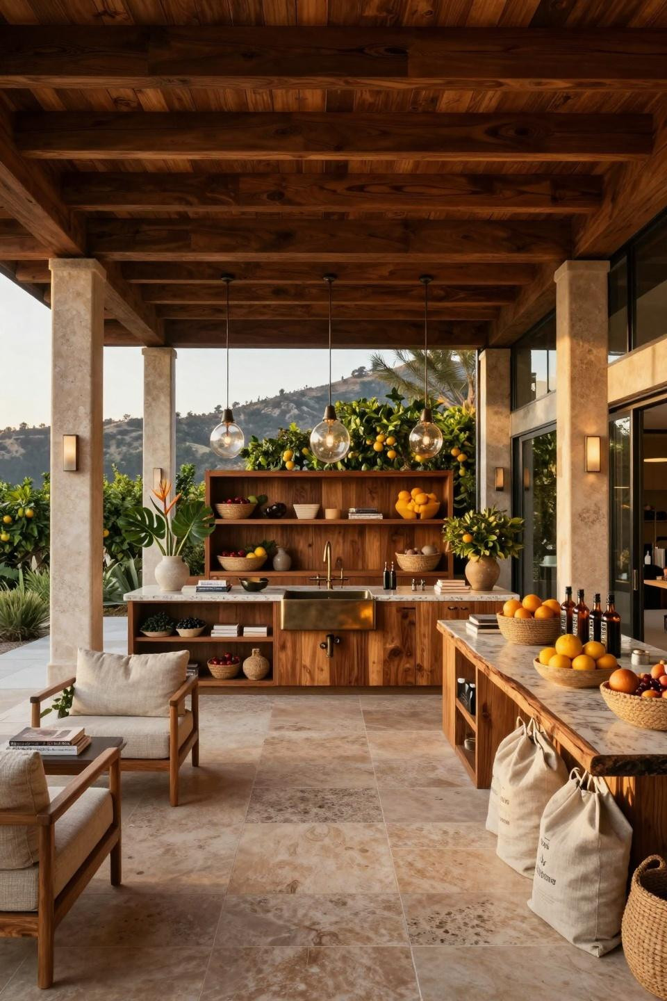 Farmstand ideas small farm with tropical modern travertine and bronze