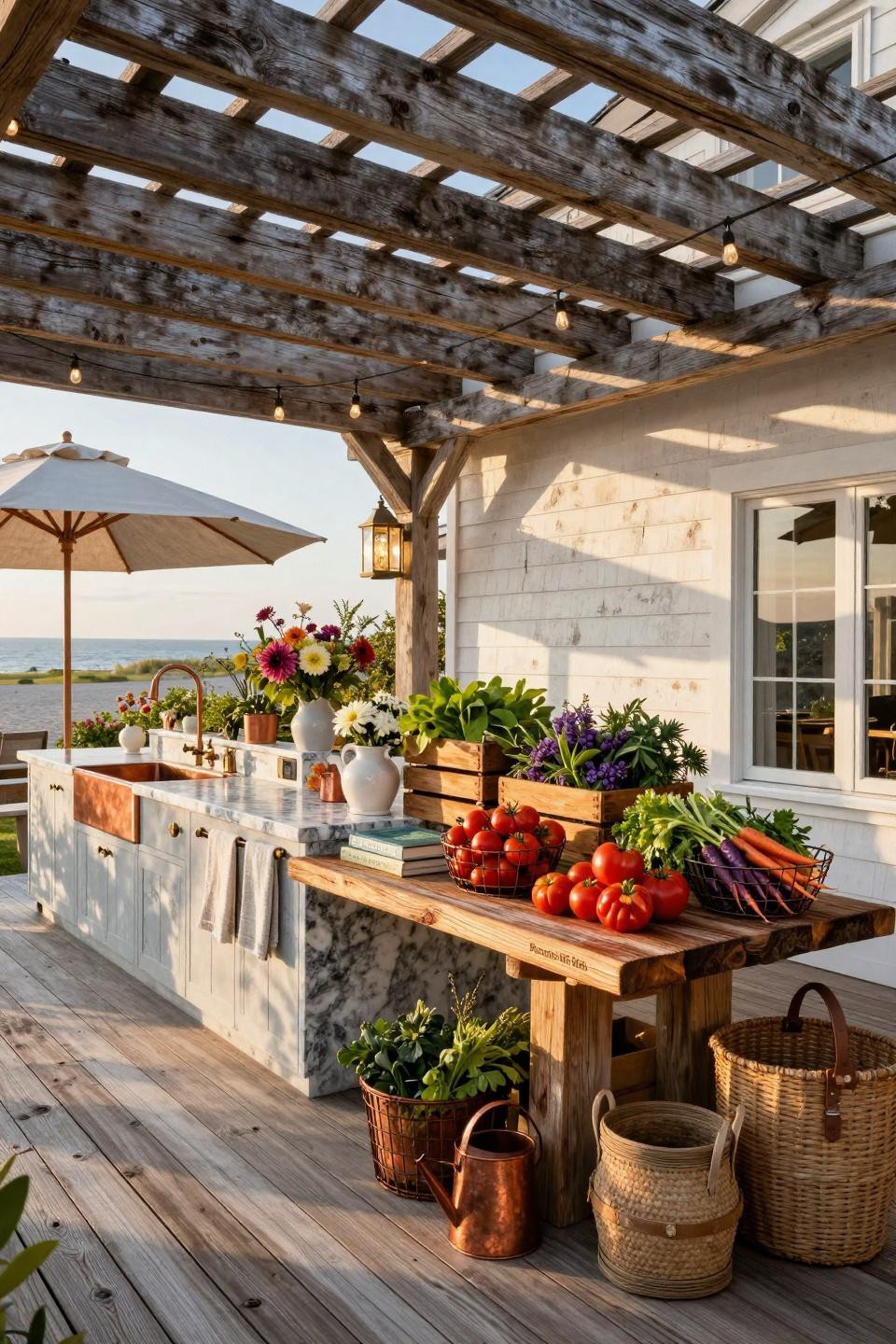 Diy roadside farm stand with reclaimed timber and quartzite counters