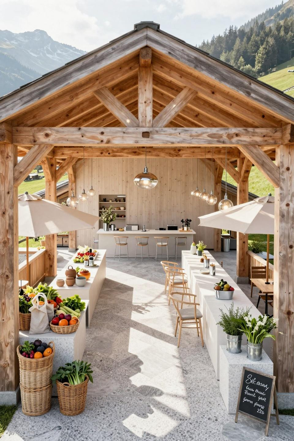 Road side stand ideas featuring reclaimed timber and terrazzo Veneziano