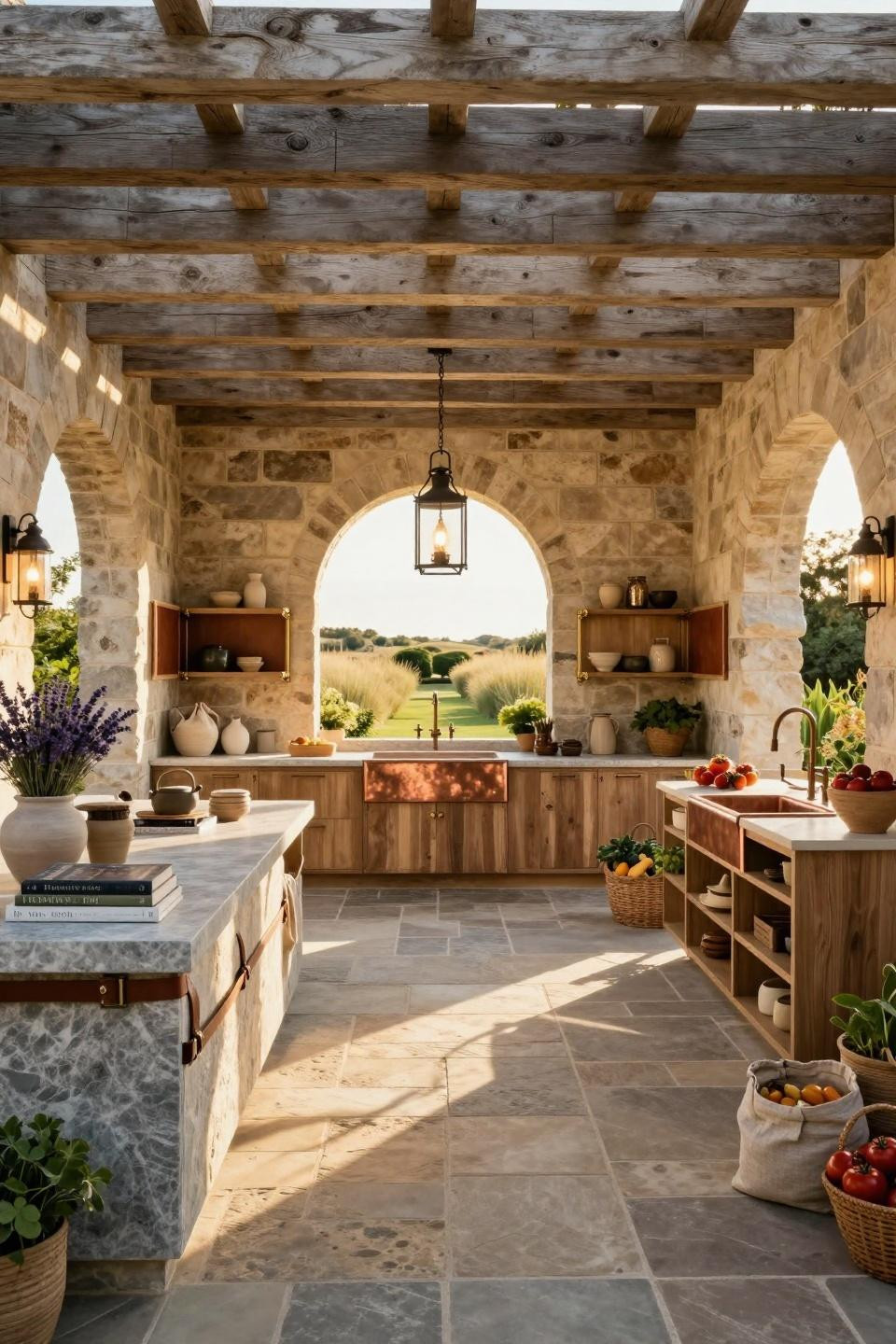 Farmers market ideas to sell featuring Pennsylvania bluestone countertops with leather strap details