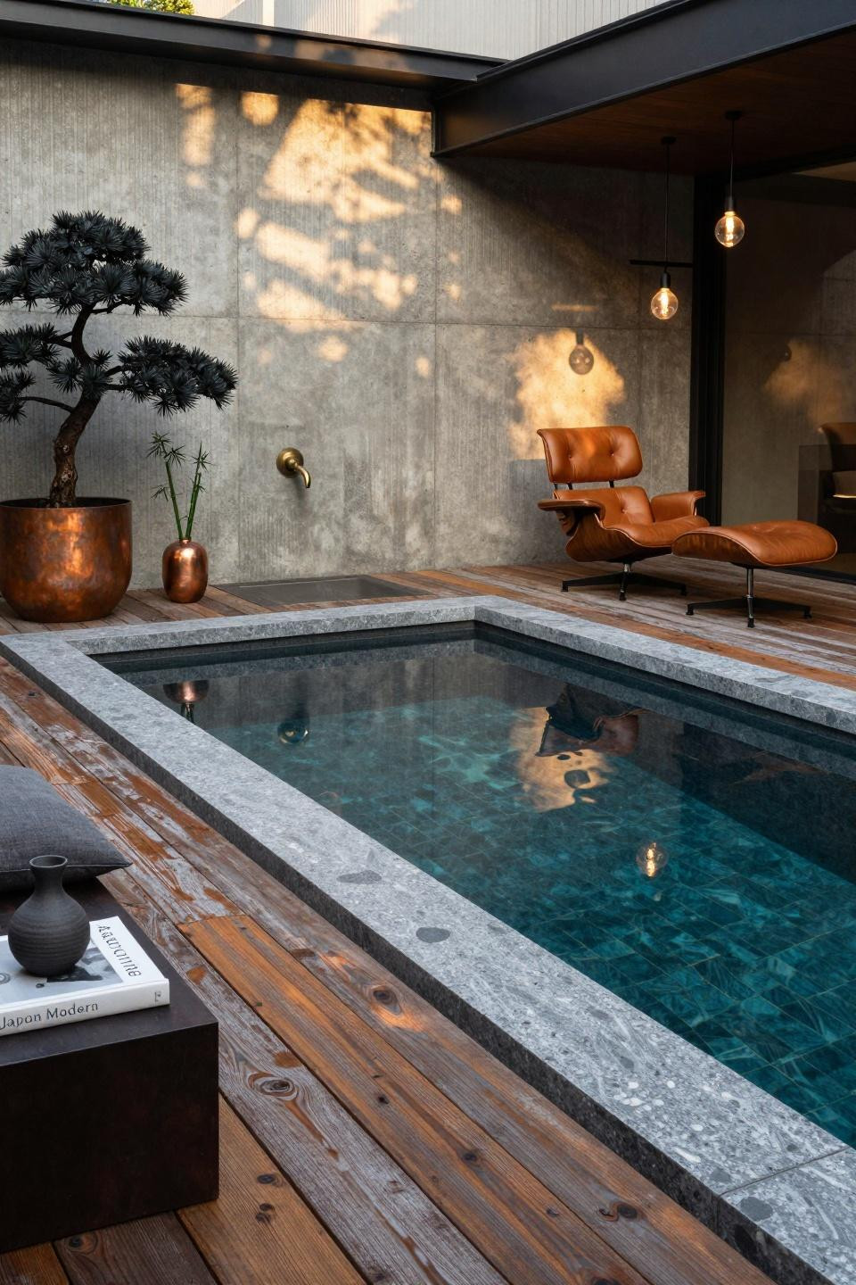 Rectangle pool with Silver Grey quartzite and aged copper details