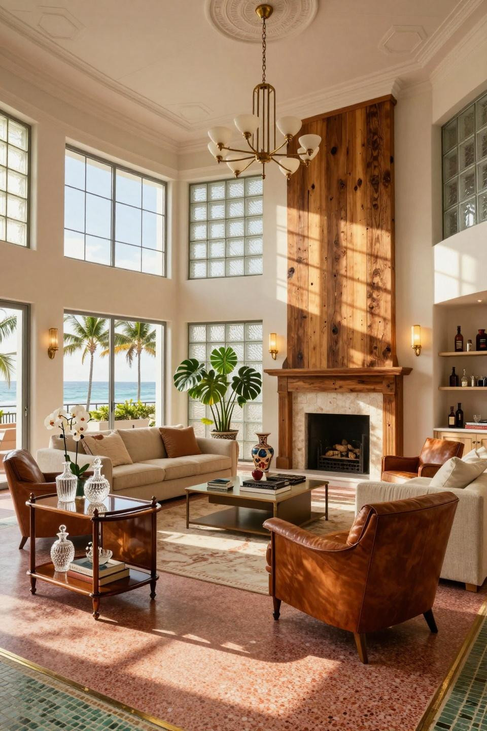 Housewarming party favors display on Art Deco terrazzo floors in Miami South Beach loft