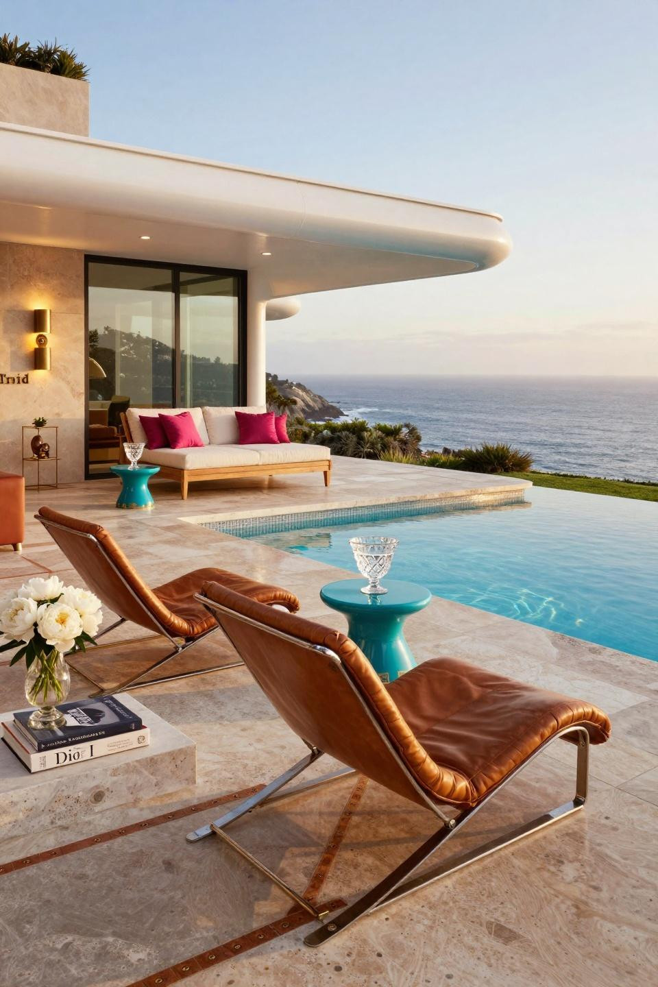 Pool area ideas backyard featuring limestone decking and leather details