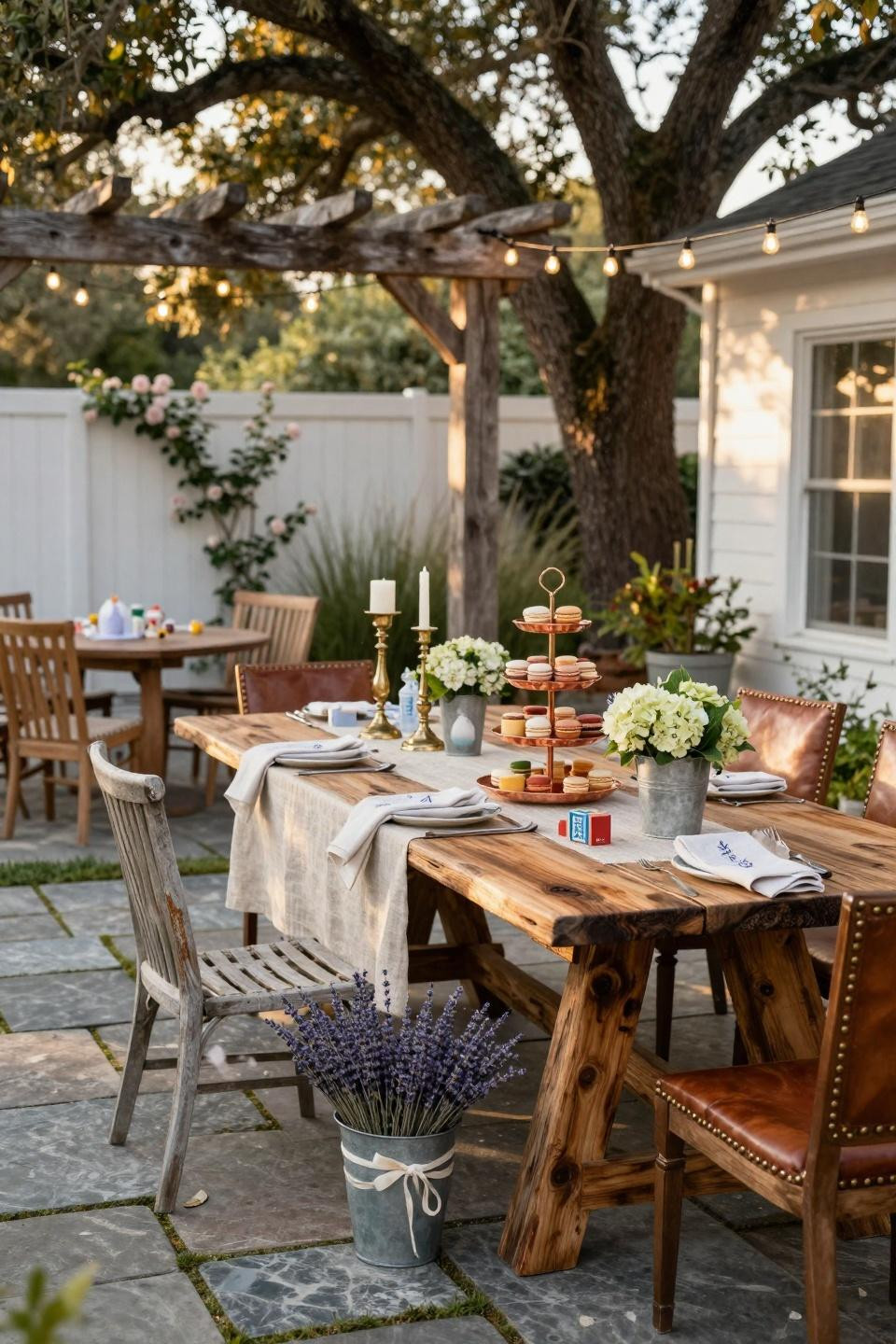 Rustic baby shower ideas featuring two-hundred-year-old reclaimed timber table
