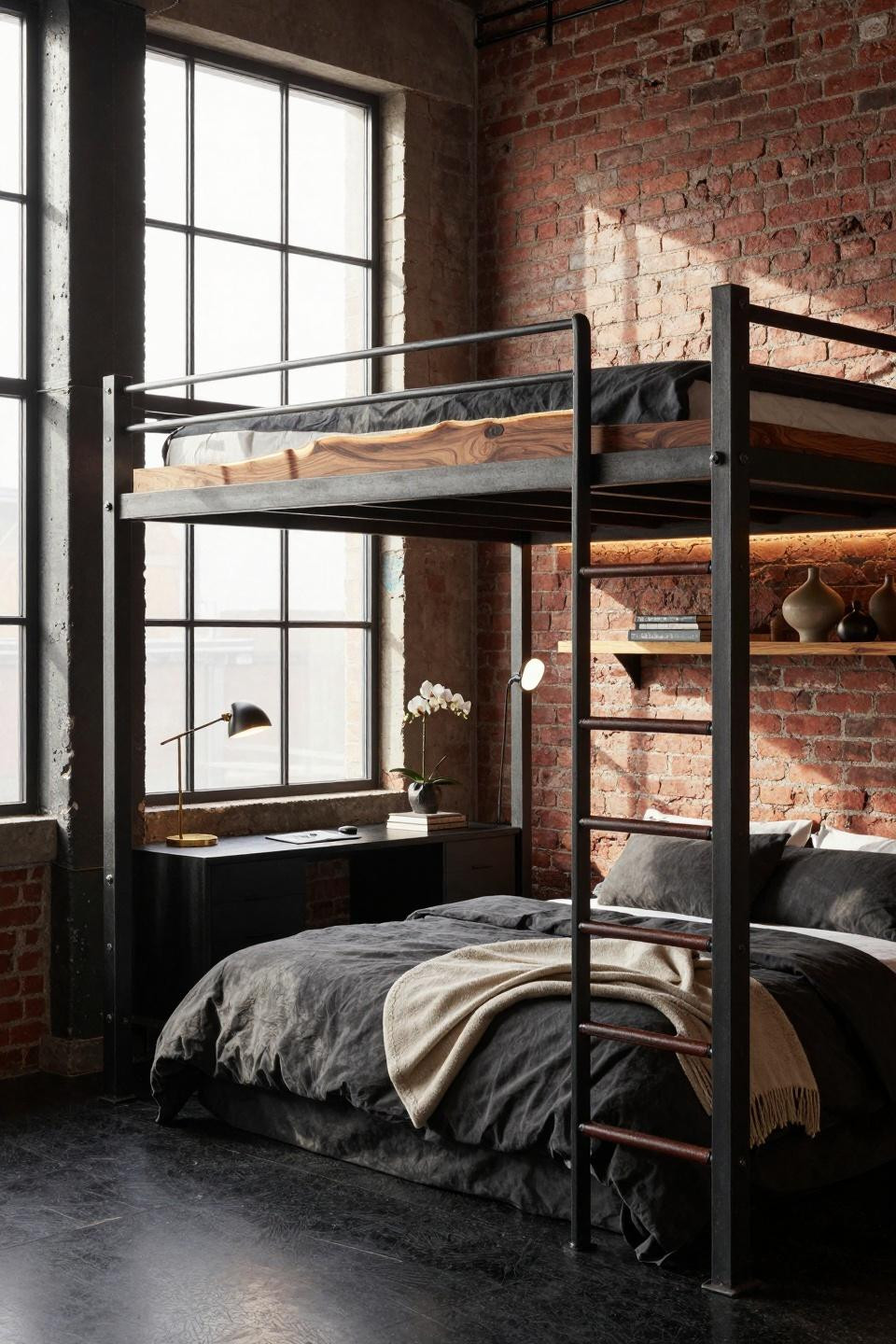 Loft beds for small rooms teenagers with museum-quality steel framework and granite flooring