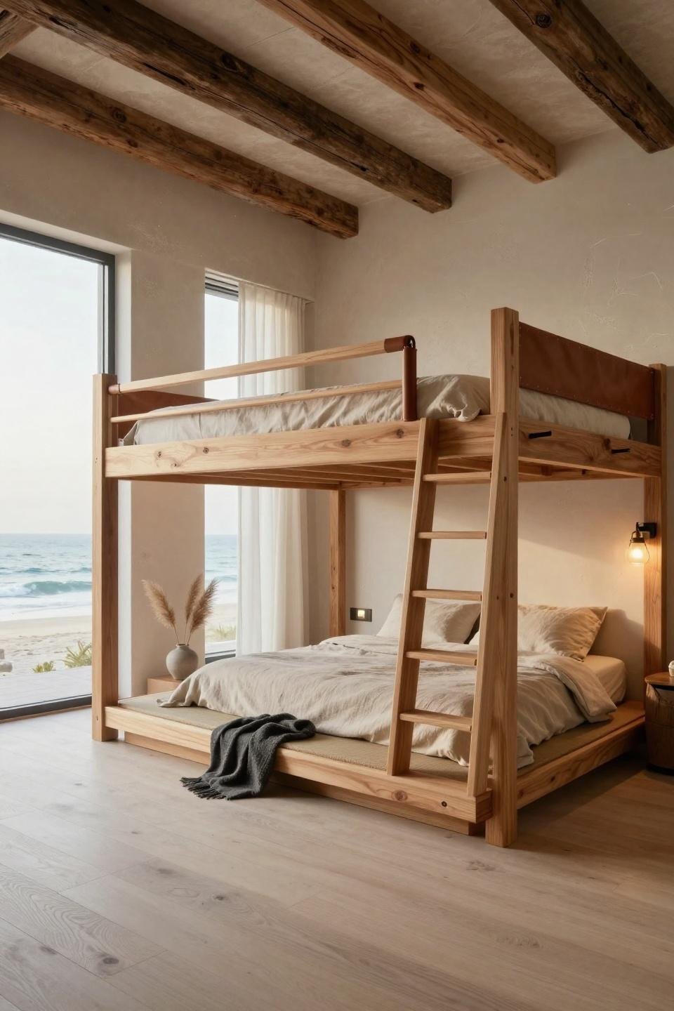 Loft bed aesthetic room with Japanese elm construction and cathedral ceilings