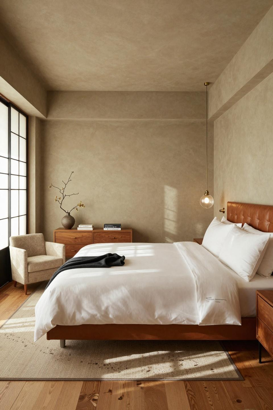 Bedroom ideas hotel style merging Japanese minimalism with luxury materials