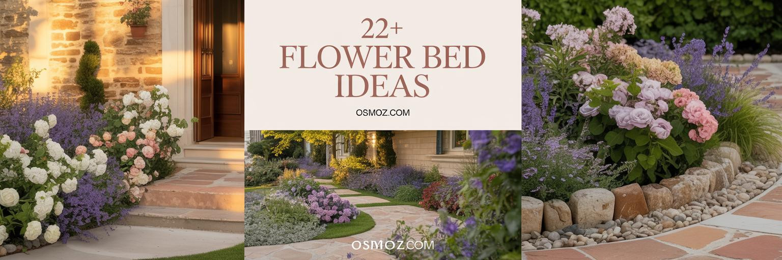 22+ Flower Bed Ideas In Front Of House With Natural Stone and Layered Blooms
