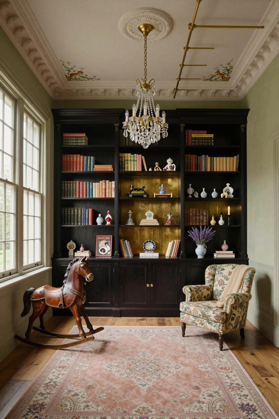 Nursery bookcase with ebony wood and gold leaf in Omotesando estate