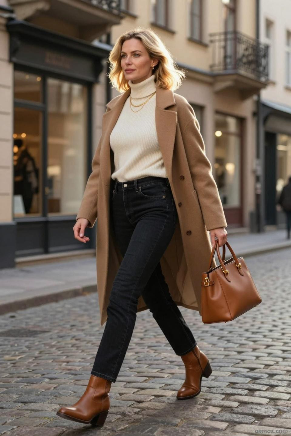 going out outfits with black jeans and camel wool coat