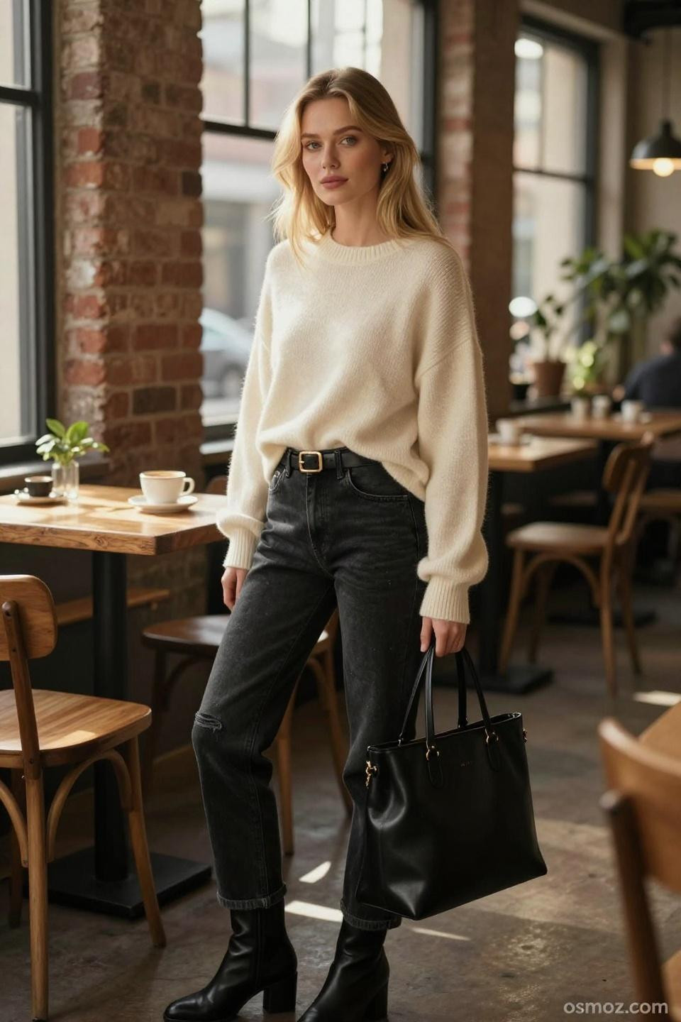 basic outfits with black jeans and oversized cream sweater