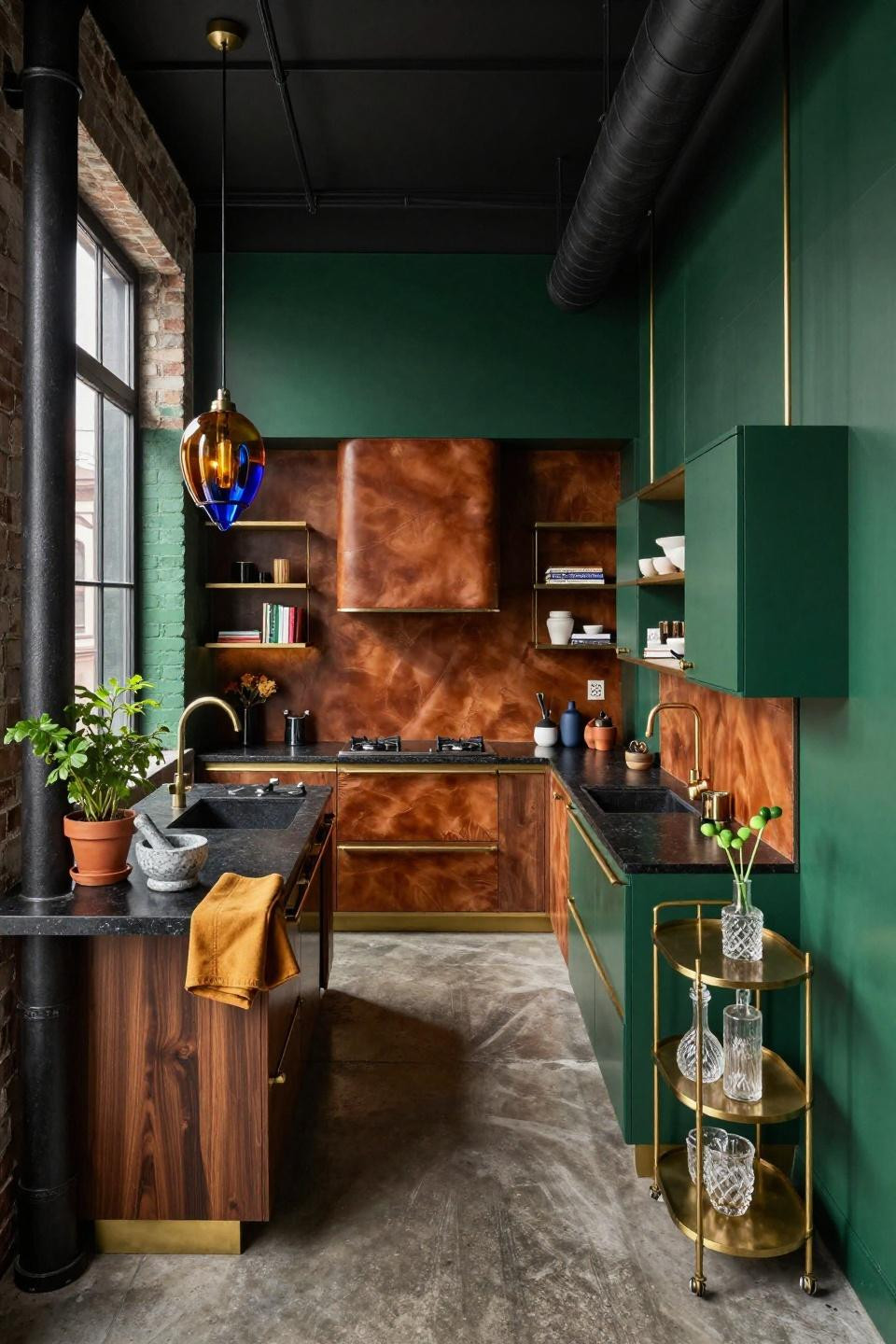 Mini kitchen ideas small spaces with emerald and leather backsplash