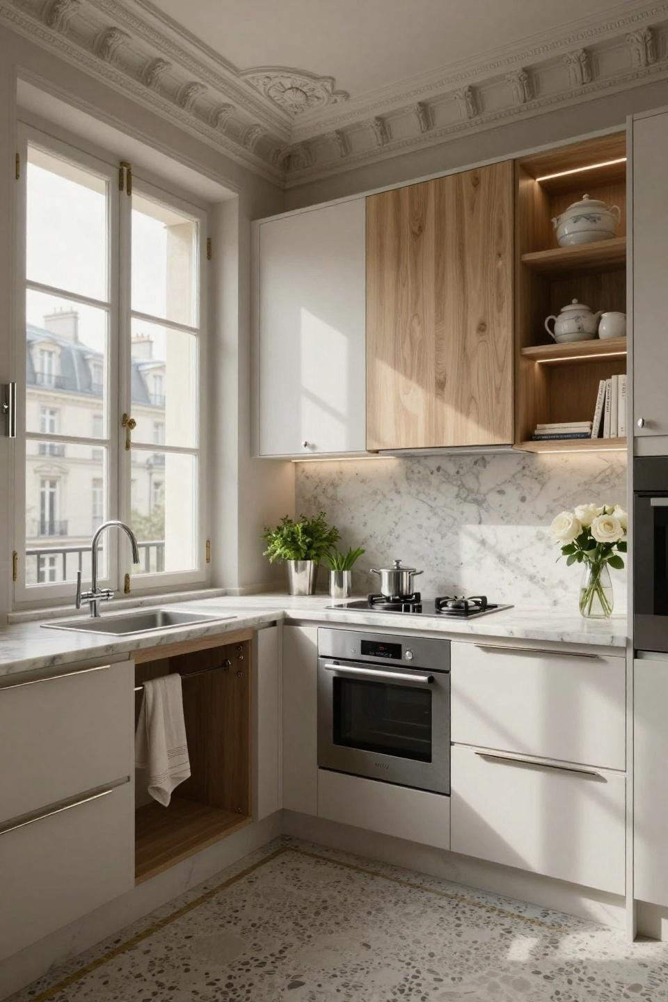 Small kitchen inspiration with terrazzo and Scavolini cabinetry