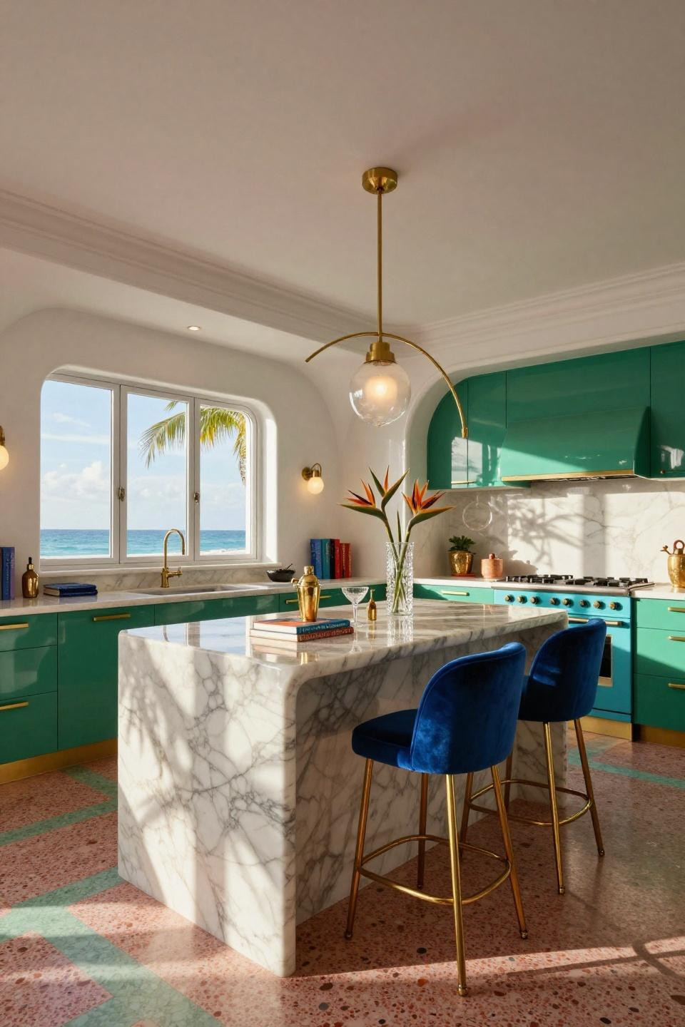 Small Vintage Kitchen with Art Deco elements and terrazzo floors