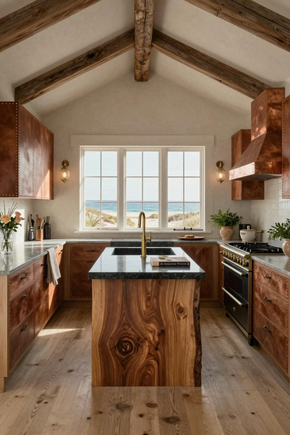 Cozy Kitchen Cottage featuring honed granite sink and cerused European oak cabinetry