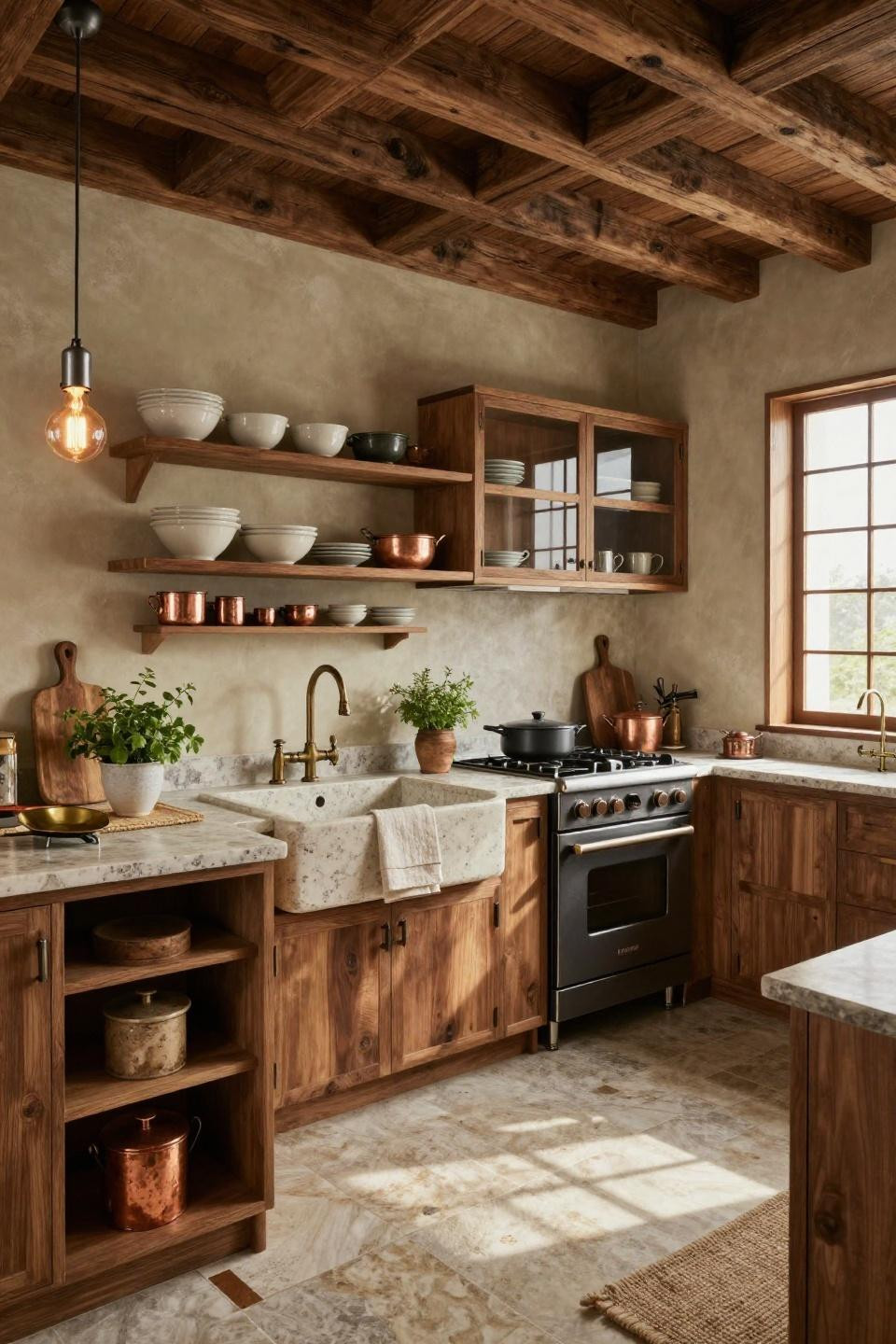 Tiny Farmhouse Kitchen blending Japanese minimalism with European warmth
