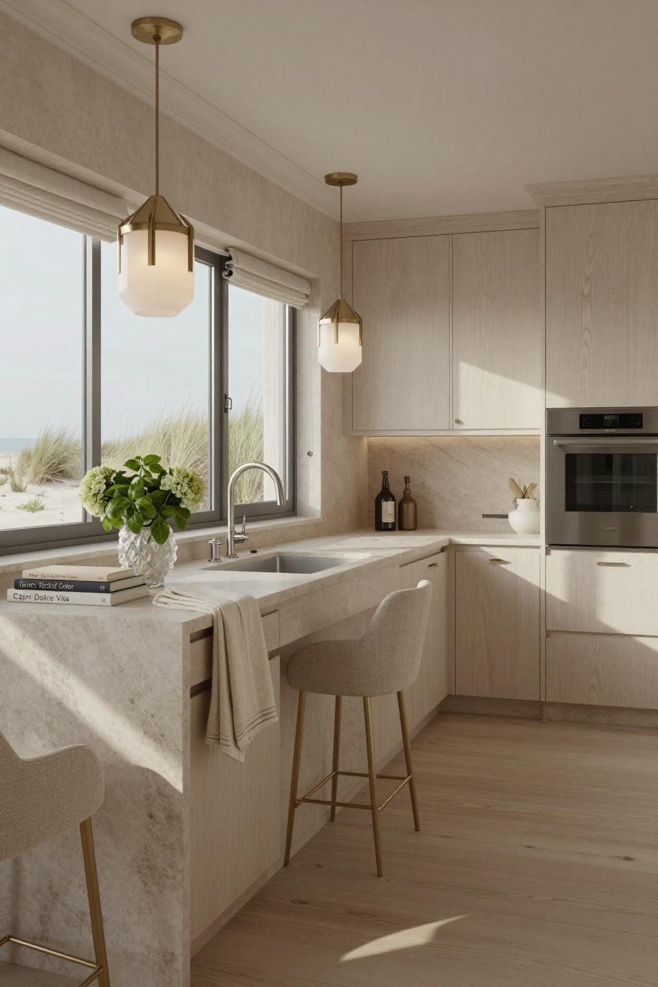 Super small kitchen ideas tiny houses featuring French limestone and polished nickel Waterworks