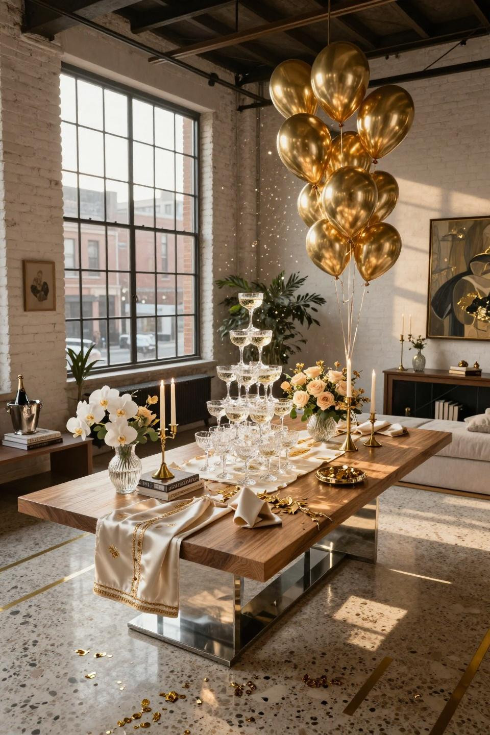Happy New Year decoration featuring museum-quality five-tier Baccarat crystal champagne tower