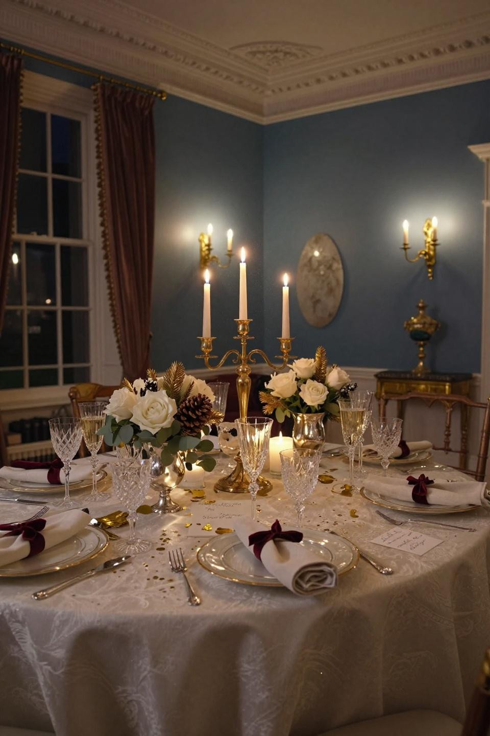 New Year Table Setting Ideas with champagne gold Bernardaud and Baccarat crystal