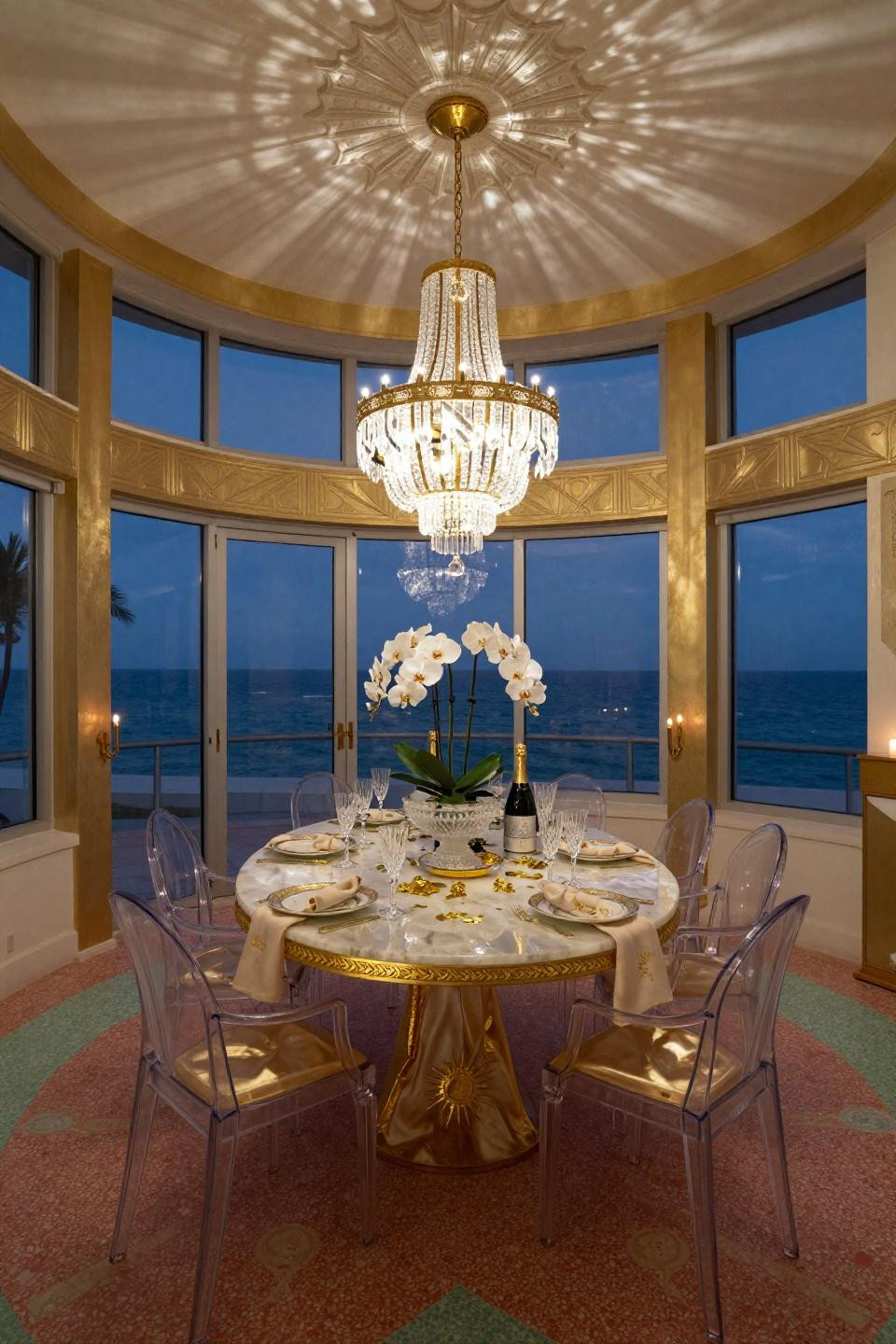 Nye Table Decor with terrazzo Veneziano and lucite ghost chairs