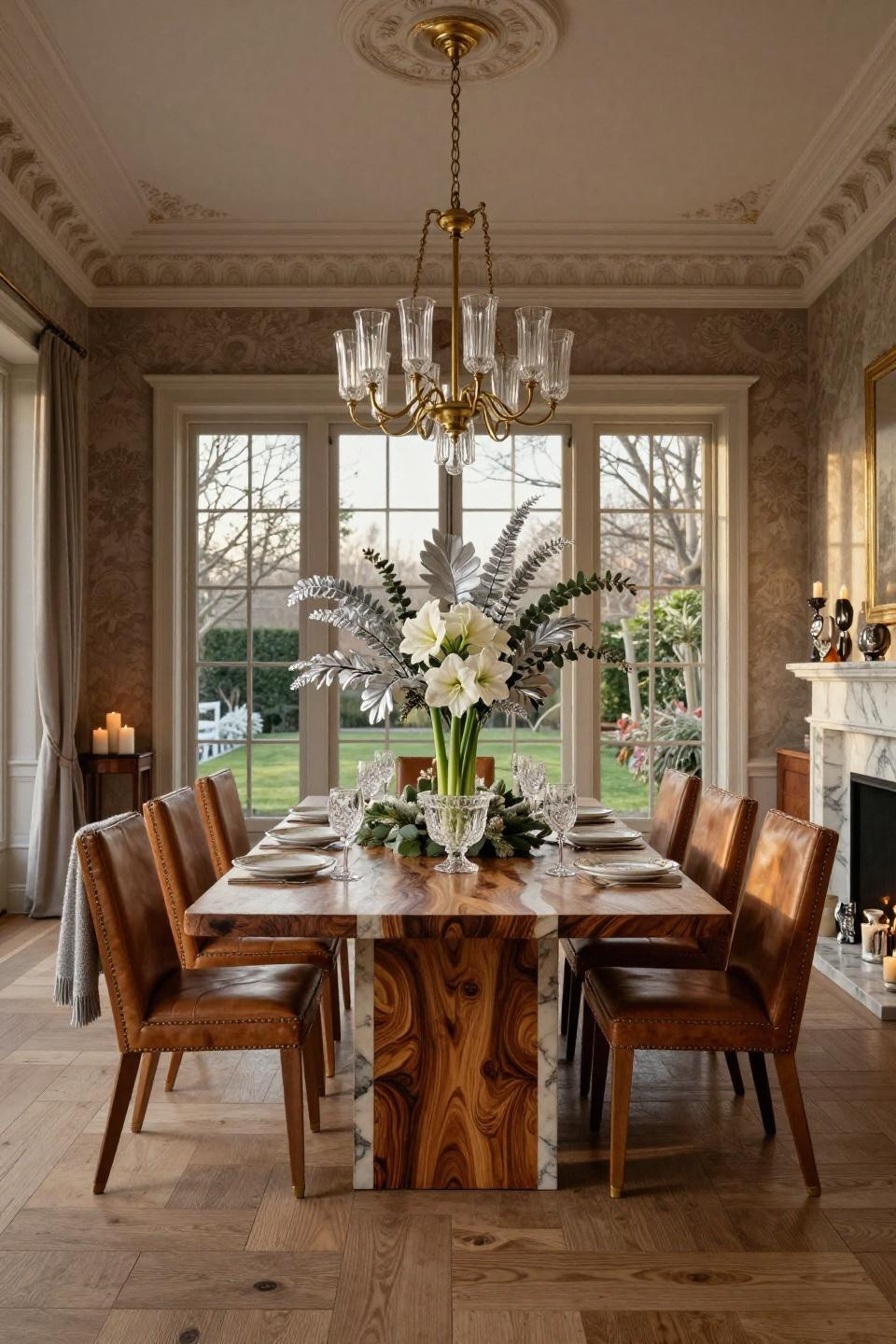 Table centerpieces for home Christmas featuring Baccarat crystal vessel with white amaryllis