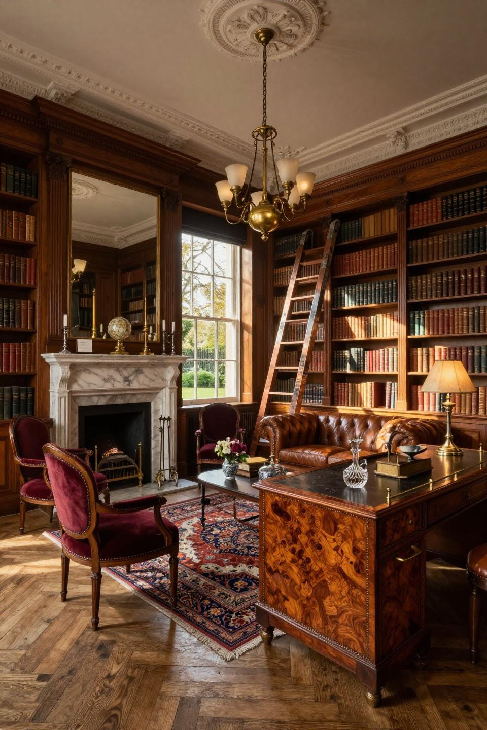 Home library ideas cozy with quartzite and copper details