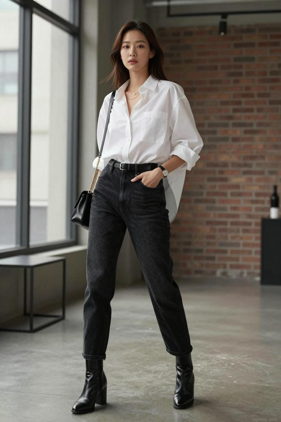 What To Wear With Black Jeans featuring white button-down and ankle boots