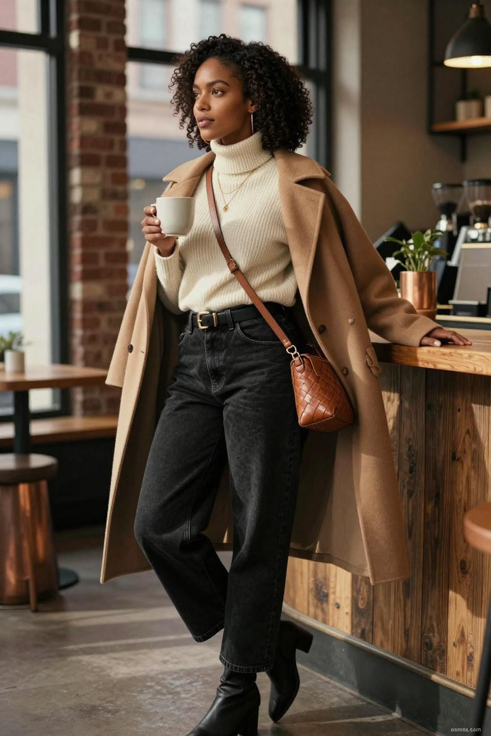 How To Style Baggy Jeans with turtleneck and ankle boots
