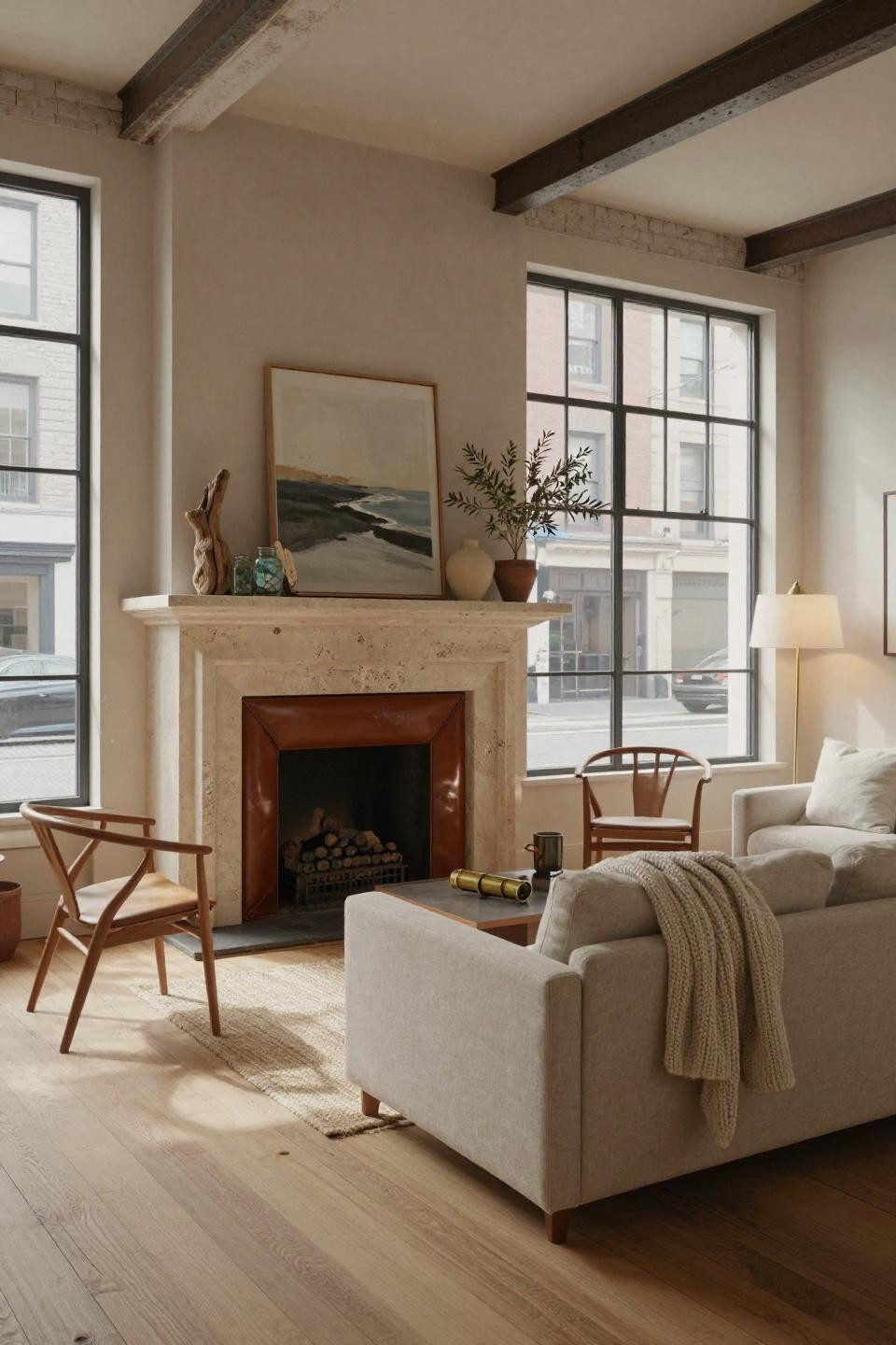 Fireplace Mantle Decor Ideas with honed limestone and integrated saddle leather hearth panels