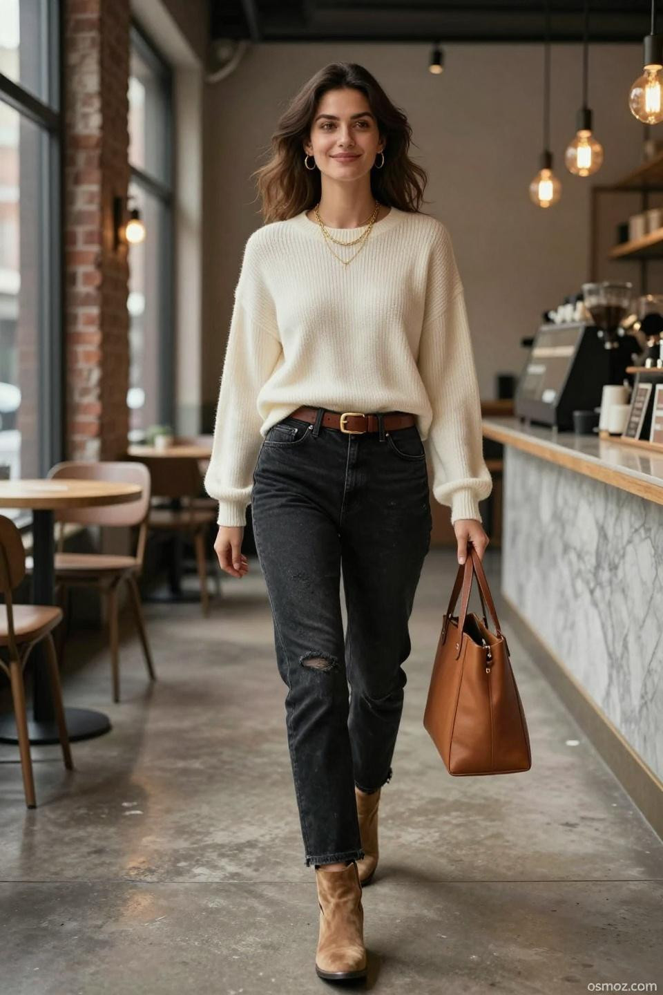 Things To Wear With Black Jeans featuring suede boots and leather tote