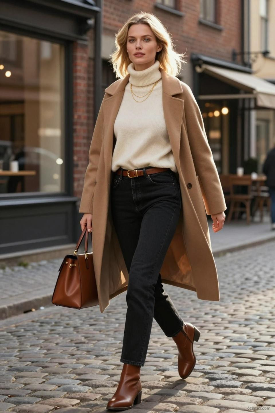 Black Denim Jeans Outfit featuring quality leather accessories and wool coat