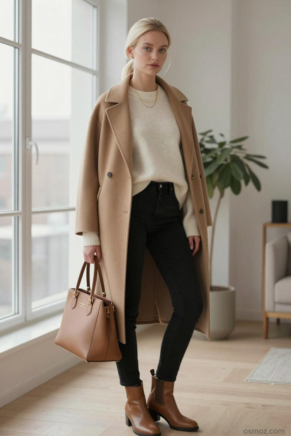 Outfits To Wear With Black Jeans in minimalist Scandinavian setting