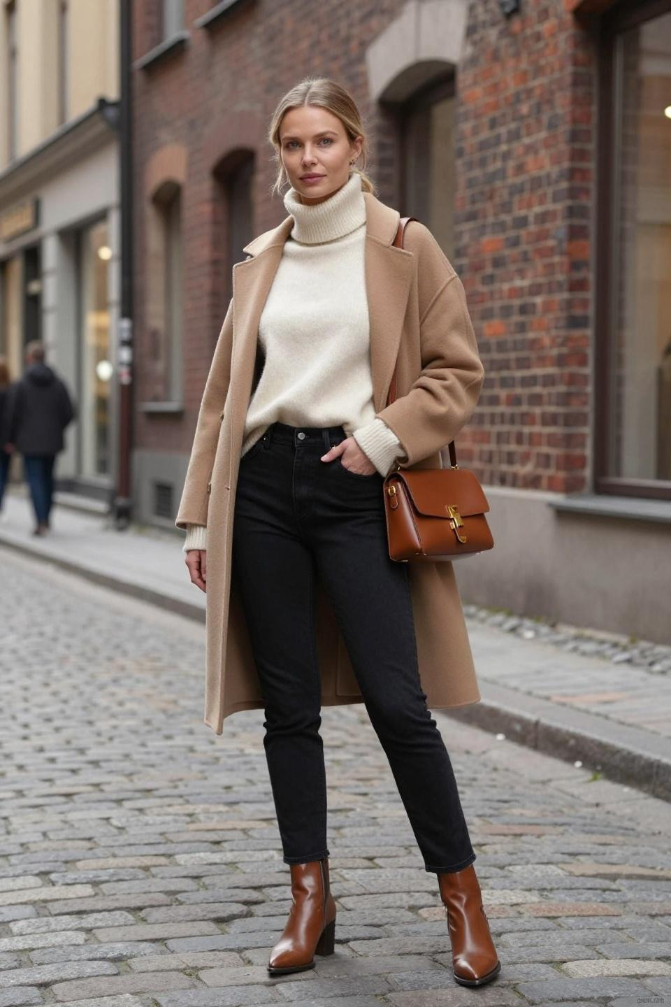 Black Jeans Outfit Classy with pointed-toe boots and structured crossbody bag