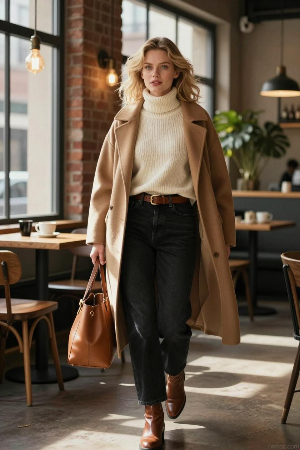 How To Style Black Baggy Jeans with relaxed fit and cropped coat layering