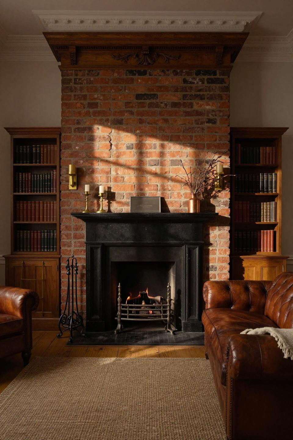 12+ Brick Fireplace Makeover Ideas with Limewash and Leather Warmth