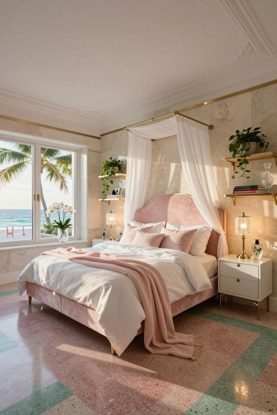 Vibey room aesthetic showcasing Miami South Beach Art Deco penthouse teen bedroom