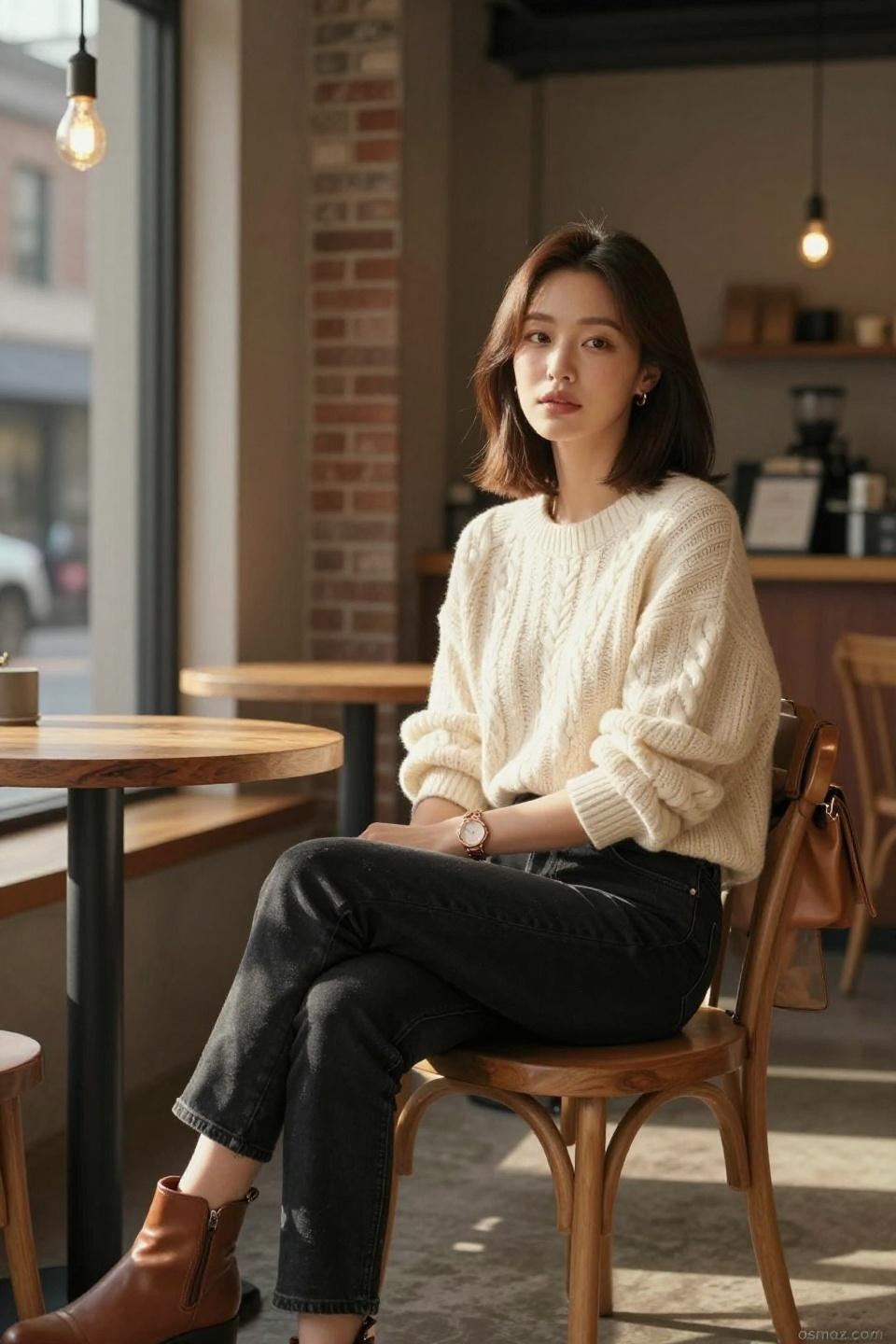 Black Jeans Outfit Trendy featuring oversized ivory cashmere with sleek minimalist aesthetic
