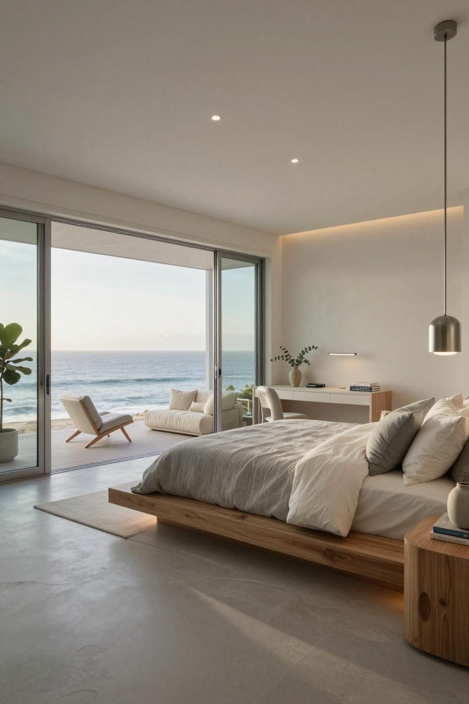 Cute bedroom ideas for teenagers with coastal Scandinavian design and ocean views