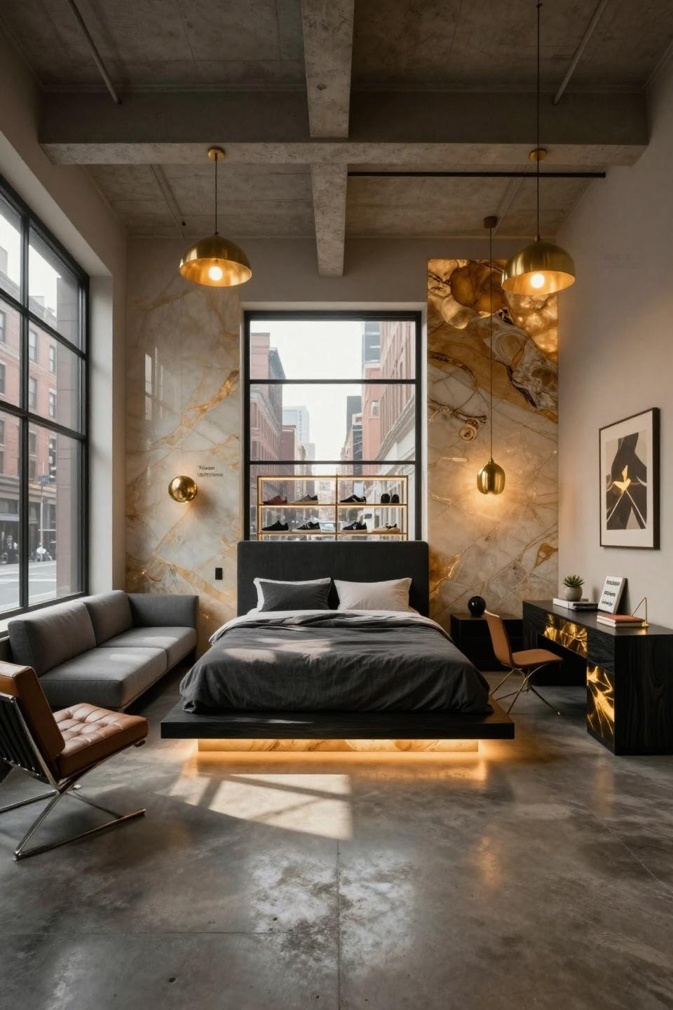Teen room inspiration featuring floating bed platform with LED lighting in NYC loft