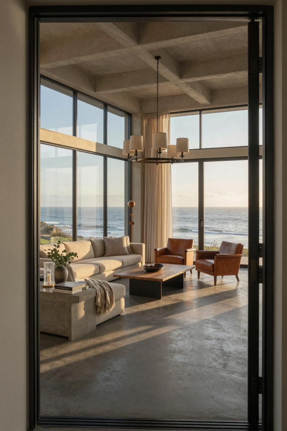 Sunroom inspiration with Crittall-style windows and Pacific Ocean views