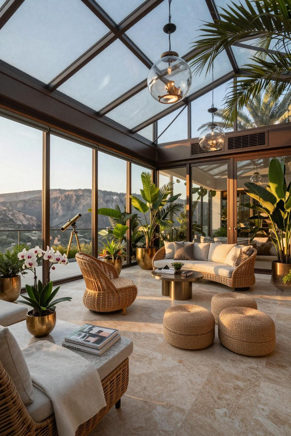 Sunroom inspiration with motorized glass panels and canyon views