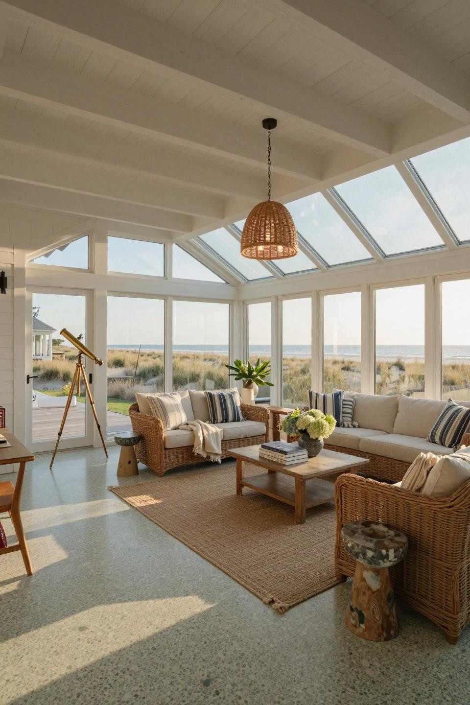 Sunroom inspiration featuring automated climate control and terrazzo floors