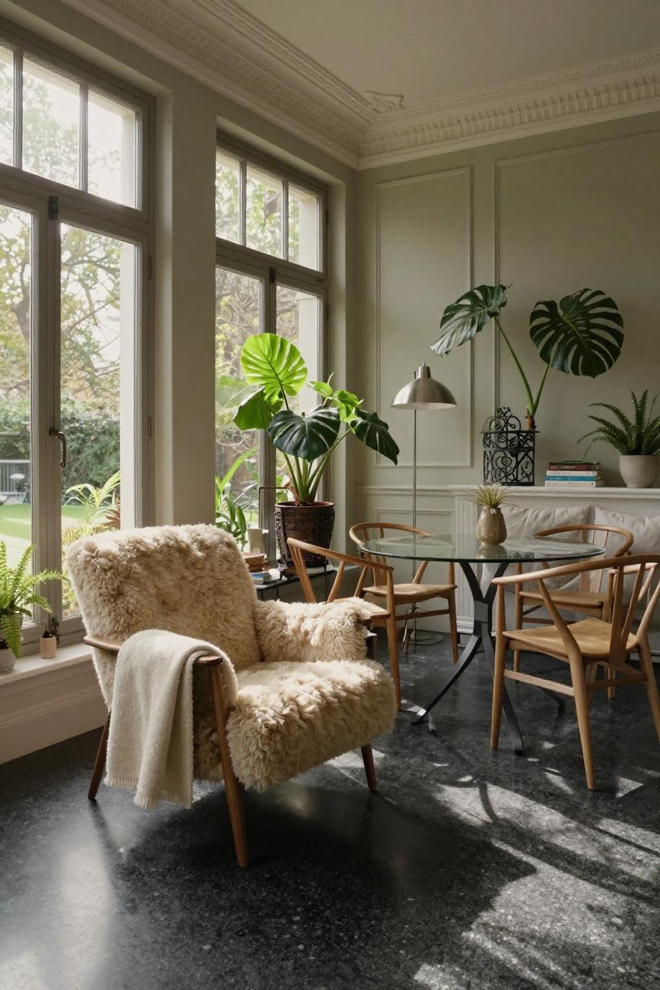 Sunporch ideas featuring Fredericia Spine Lounge chair and botanical display