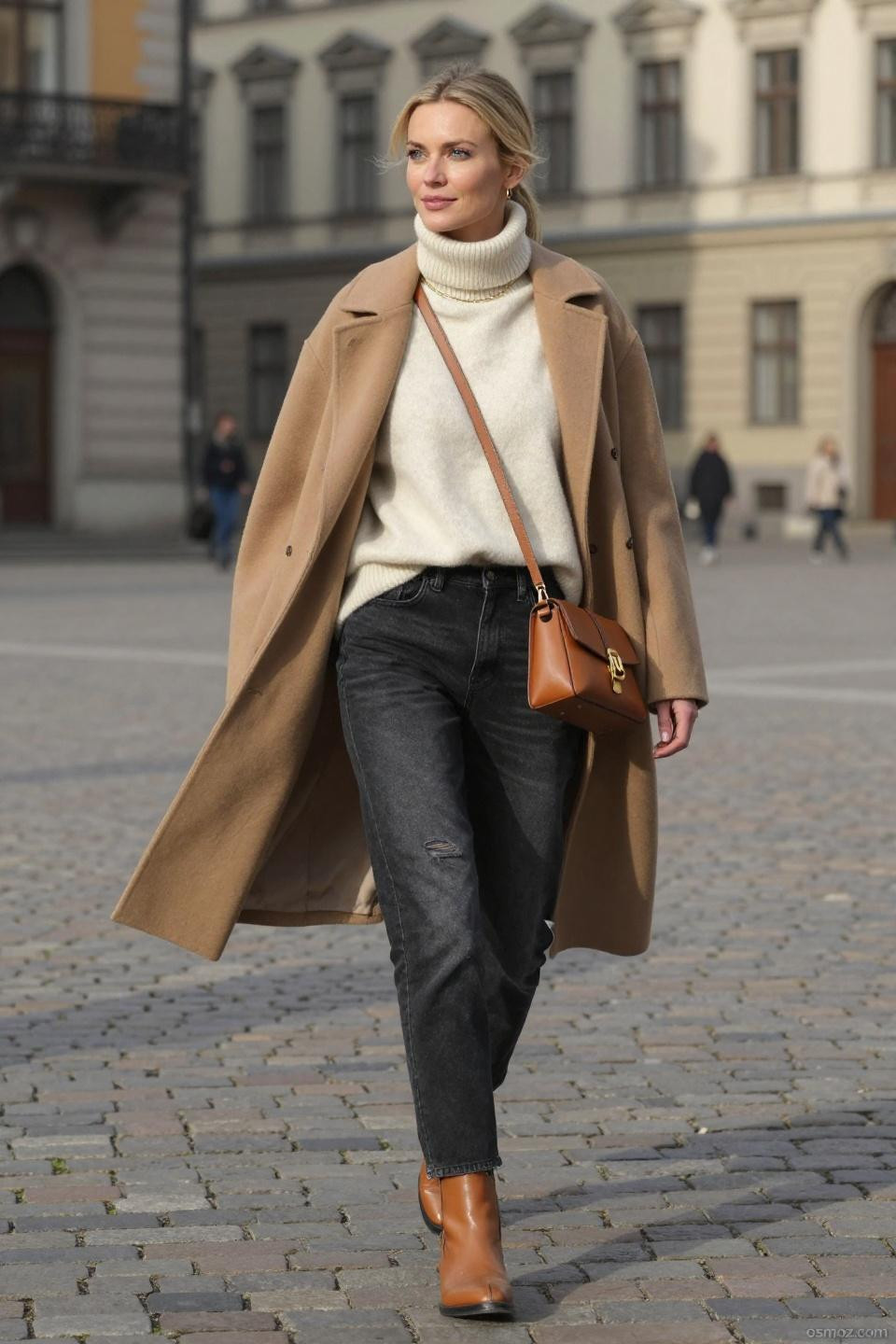 Black And Blue Jeans Outfits featuring faded black boyfriend jeans with cream turtleneck