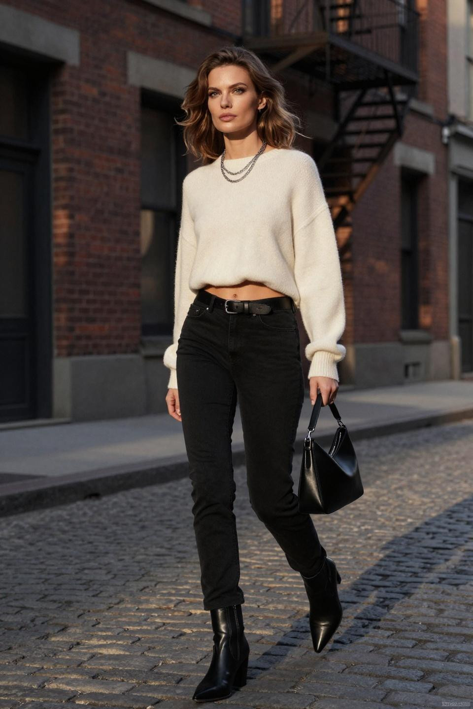 Low Rise Black Pants Outfit with cashmere sweater
