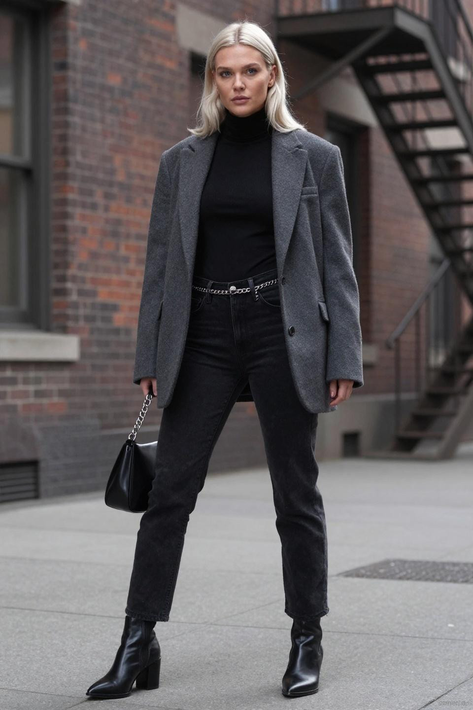 Low Rise Black Pants Outfit with monochrome styling