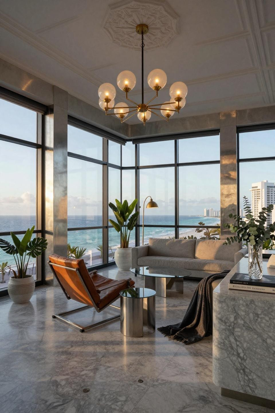 Large sunroom ideas with climate-controlled glass enclosure and brushed platinum panels