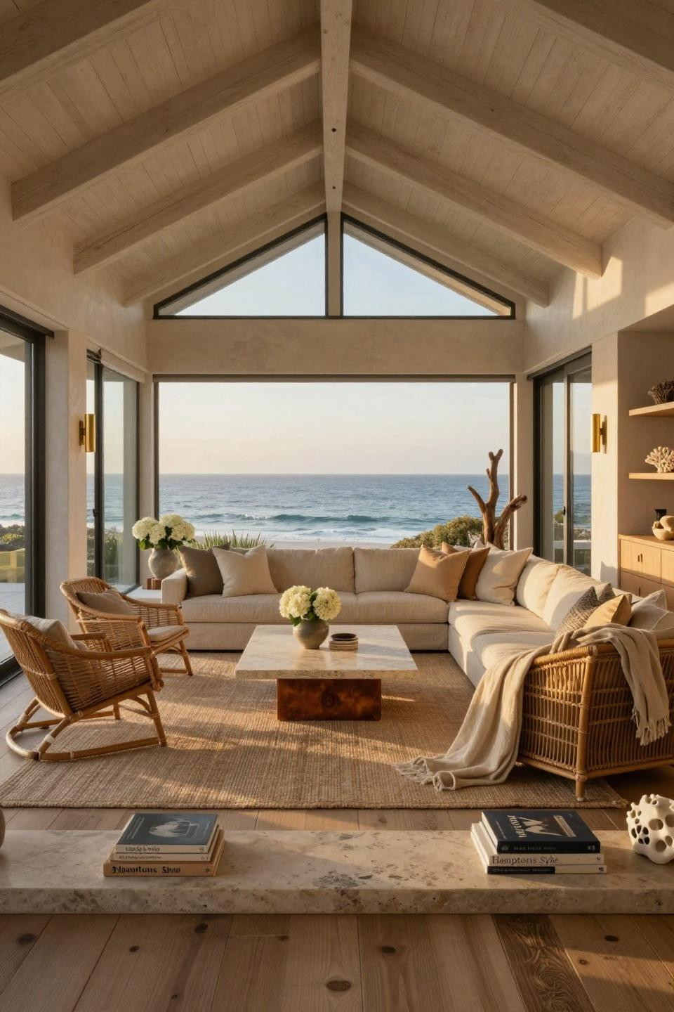 Four season porch with floor-to-ceiling glass walls and coastal luxury materials